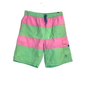 Polo by Ralph Lauren Pink Green Stripe Swim Trunks Drawstring Mens Size Medium